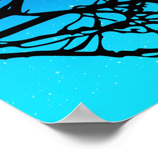 Vögel auf einem Zweig, Schwarz gegen Abend Blau Poster (Ecke)