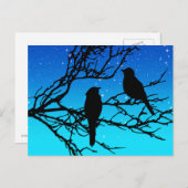 Vögel auf einem Zweig, Schwarz gegen Abend Blau Postkarte (Vorne/Hinten)