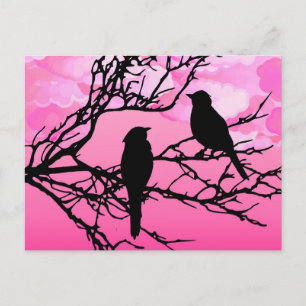 Vögel auf einem Zweig, schwarz gegen Morgenrot Postkarte