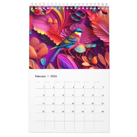 Vögel auf einem Zweigstellkalender Kalender (Feb 2026)