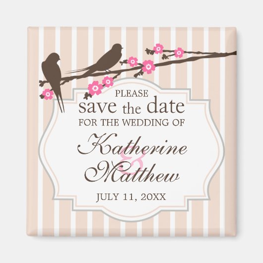 Vögel auf einer blühenden Sakura Save the Date Magnet (Vorne)