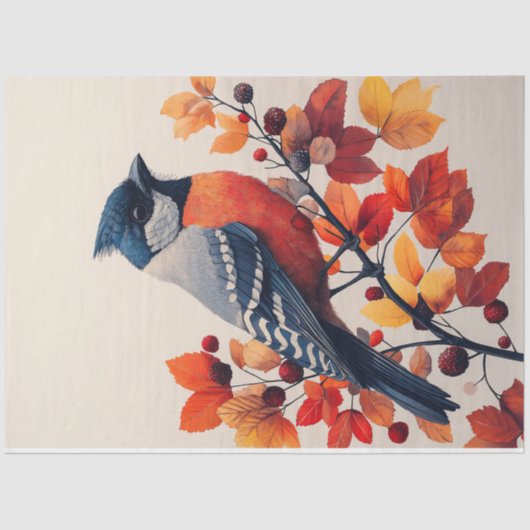 Vögel auf einer Branchenzweig Herbst Leaves Decoup Seidenpapier (Vorderseite)