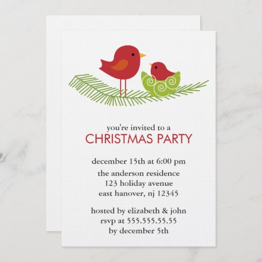 Vögel auf einer Branntweinweihnachtsfeier Einladung (Vorne/Hinten)