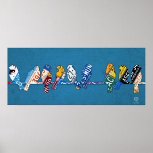 Vogel auf einer Draht-Kfz-Kennzeichen-Kunst Poster