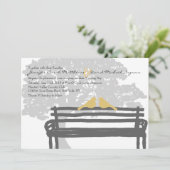 Vögel auf einer Parkbank Hochzeitsreise Einladung (Stehend Vorderseite)