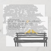 Vögel auf einer Parkbank Hochzeitsreise Einladung (Vorne/Hinten)