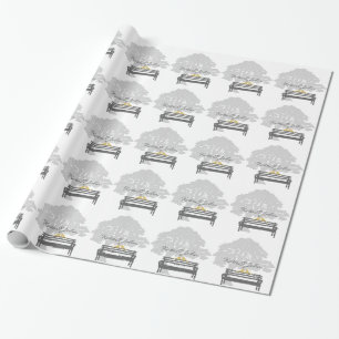 Vögel auf einer Parkbench-Hochzeit Geschenkpapier