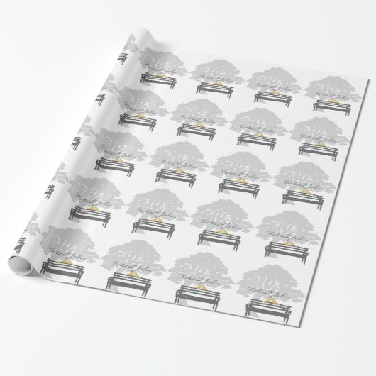 Vögel auf einer Parkbench-Hochzeit Geschenkpapier (Ungerollt)