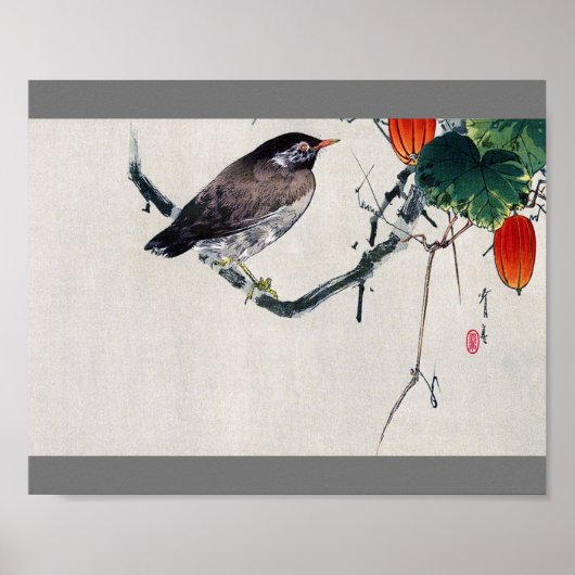 Vogel auf einer Trichosanthes Branch, Watanabe Sei Poster (Vorne)