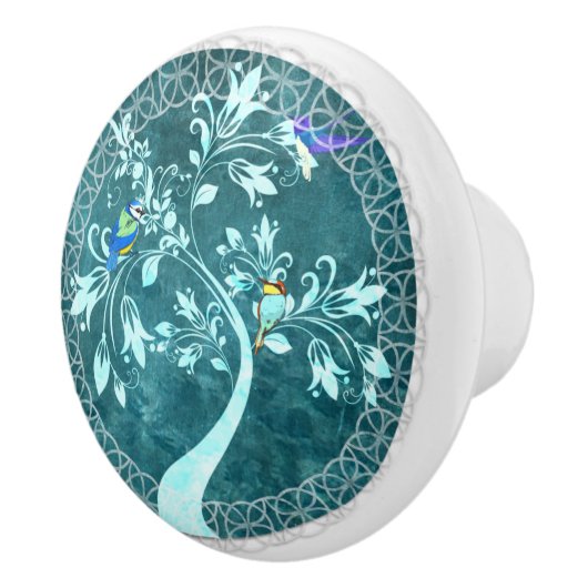 Vögel auf einer zweigen Blauen Keramik Pull Keramikknauf (Rechts)