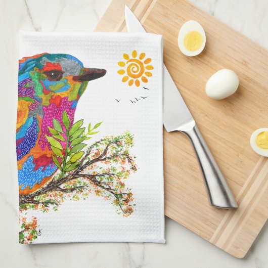 Vögel auf einer Zweigstelle machen heute Phantasti Geschirrtuch (Viertel Falte)