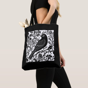 Vogel auf einer Zweigstelle mit Blume in Schwarz u Tasche