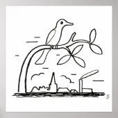 Vogel auf einer Zweigstelle Zeichnend von Leo Gest Poster (Vorne)