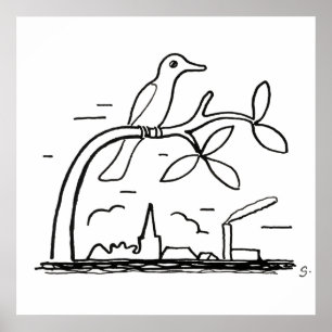 Vogel auf einer Zweigstelle Zeichnend von Leo Gest Poster