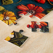 Vogel auf farbenfrohen Blumen sitzend Puzzle (Seite)