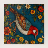 Vogel auf farbenfrohen Blumen sitzend Puzzle (Horizontal)