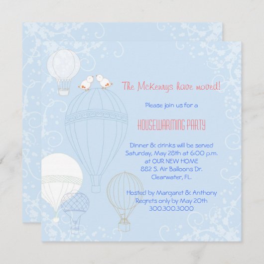 Vögel auf Heißluft steigt Housewarming-Party im Einladung (Vorne/Hinten)