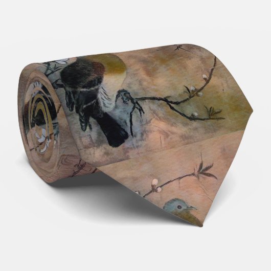 Vogel auf Kirschblüte-Baum Krawatte (Gerollt)