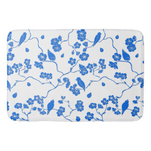 Vögel auf Kirschblüten Blaudruck Badematte
