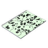 Vögel auf Kirschblüten Schwarz auf Minzgrün Notizblock (Linke Seite)