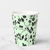 Vögel auf Kirschblüten Schwarz auf Minzgrün Pappbecher (Rückseite)