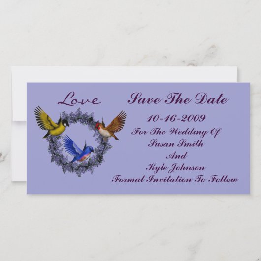 Vögel auf Kranzhochzeit retten das Datum Save The Date (Vorderseite)