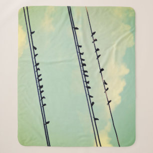 Vögel auf Leitungen, vintage blauer Himmel. Sherpadecke