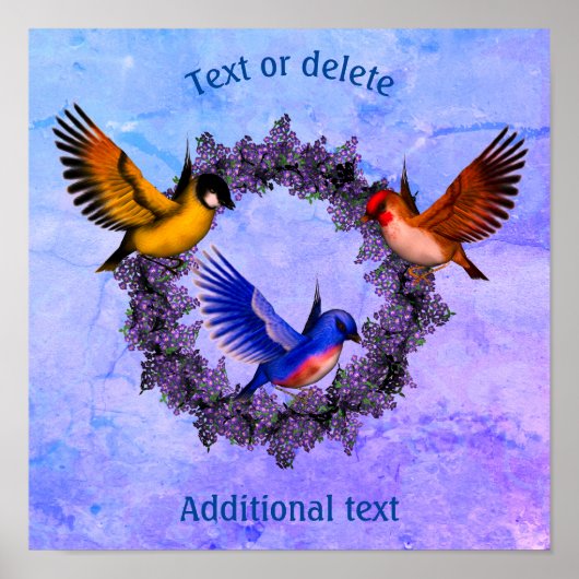 Vögel auf Lila Blume Personalisiert Poster (Vorne)
