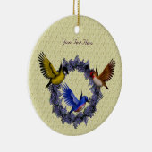 Vögel auf Lila Blumenzauber Keramikornament (Rechts)