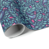 Vögel auf Marine-Wasserfarb-Effekt-Wrap-Papier Geschenkpapier (Rolleneckpunkt)