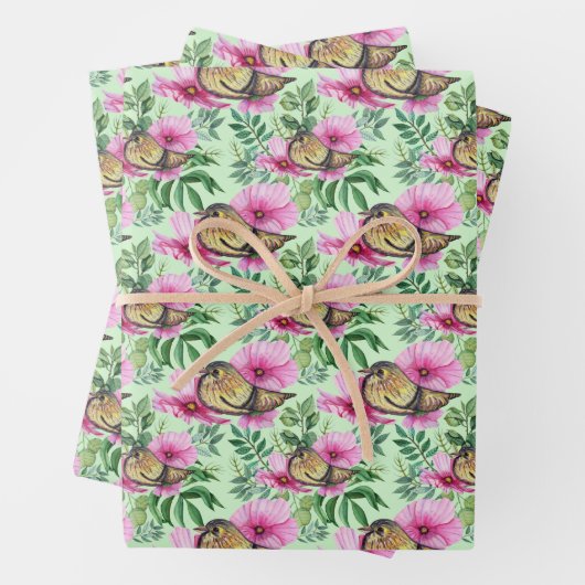 Vogel auf rosa Blume Blätter Zweige (Beispiel)