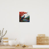 Vogel auf Sakura-Zweig Natur-Dekor-Druck 🎁 Poster (Küche)