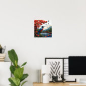 Vogel auf Sakura-Zweig Natur-Dekor-Druck 🎁 Poster (Heimbüro)