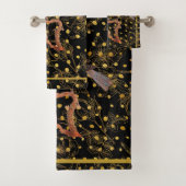 Vögel auf Schwarz und Gold Elegant Badhandtuch Set (Insitu)