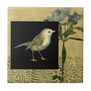 Vogel auf schwarzem und vintage Hintergrund Fliese
