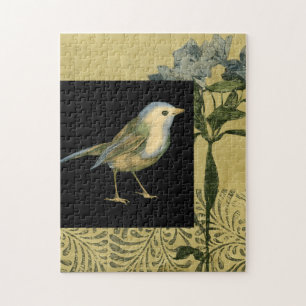 Vogel auf schwarzem und vintage Hintergrund Puzzle