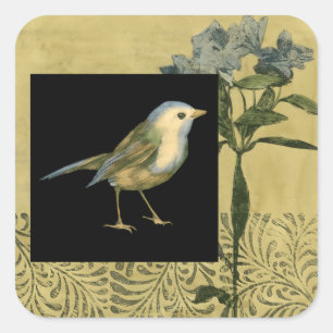 Vogel auf schwarzem und vintage Hintergrund Quadratischer Aufkleber