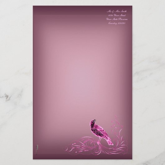 Vogel auf Scroll (rosa) Briefpapier (Vorderseite)