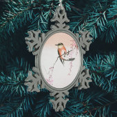 Vogel auf Wachtkirsche - Shidarezakura ni kotori Schneeflocken Zinn-Ornament