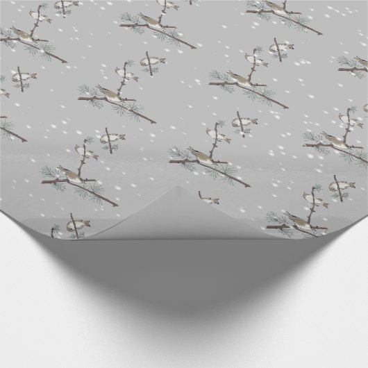 Vögel auf Winter Branch mit Schneeflocken Geschenkpapier (Ecke)