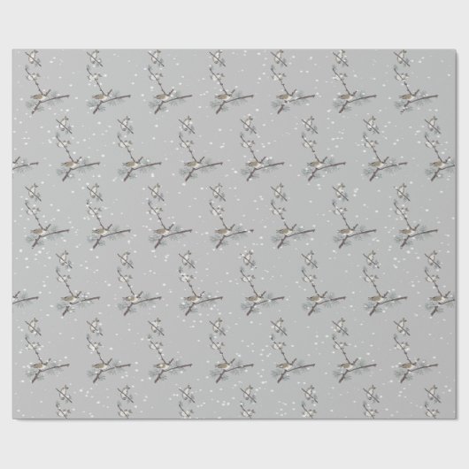 Vögel auf Winter Branch mit Schneeflocken Geschenkpapier (Flach)