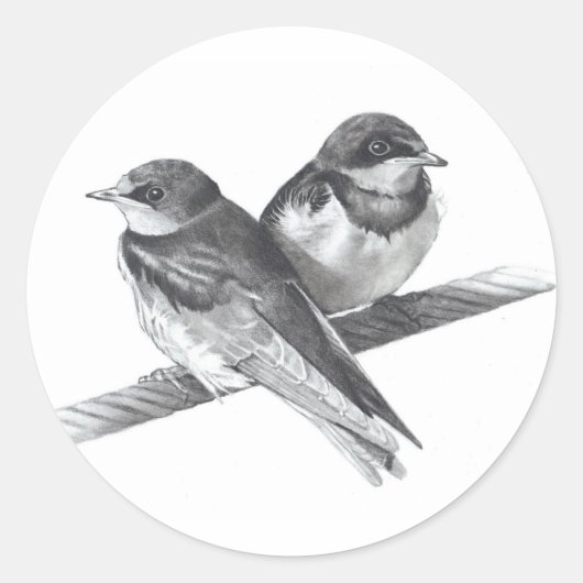 VÖGEL AUF WIRD: BABIEN: ARTWORK VON PENCIL RUNDER AUFKLEBER (Vorderseite)
