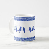 Vögel auf Wire Blue White Willow Whimsical Simple Kaffeetasse (Vorderseite Links)