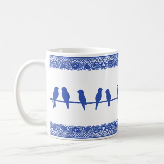 Vögel auf Wire Blue White Willow Whimsical Simple Kaffeetasse (Links)