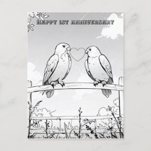Vögel auf Zaun Jubiläums-Malvorlage Postkarte
