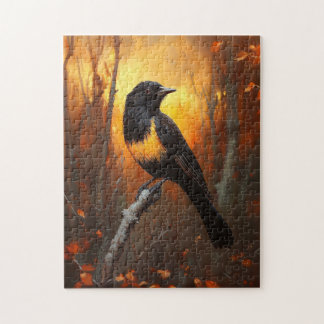 Vogel auf Zweig im Autumnalwald Puzzle