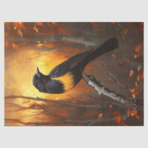 Vogel auf Zweig im Autumnalwald Seidenpapier