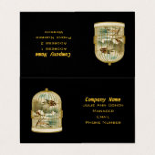 Vogel auf Zweig in Gold Birdcage Winter Szene Schw Visitenkarten (Außenseite Aufgefaltet)