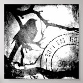Vogel auf Zweig, Schwarz und Weiß Poster (Vorne)