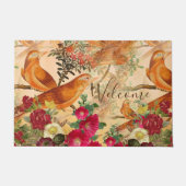 Vögel auf Zweigen Aquamarin, orange, gelb Willkomm Fußmatte (Vorderseite)